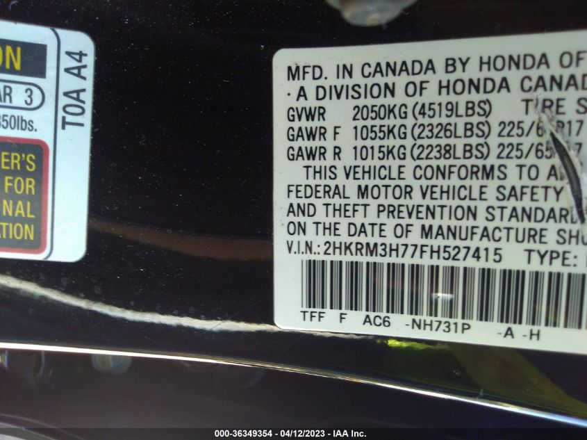 2015 HONDA CR-V EX-L - 2HKRM3H77FH527415