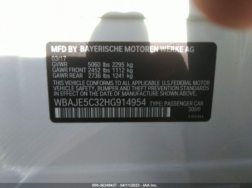 2017 BMW 5 SERIES 540I - WBAJE5C32HG914954