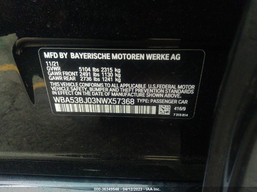 Фото: WBA53BJ03NWX57368 - 9