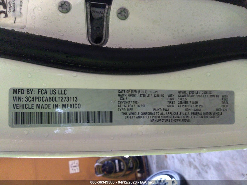 VIN 3C4PDCAB0LT273113 2020 DODGE JOURNEY SE VALUE