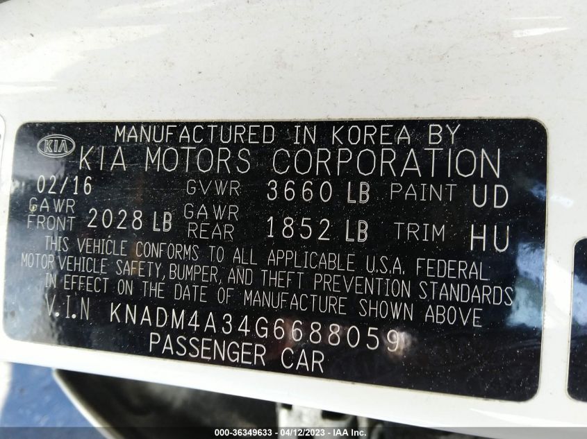 2016 KIA RIO LX - KNADM4A34G6688059