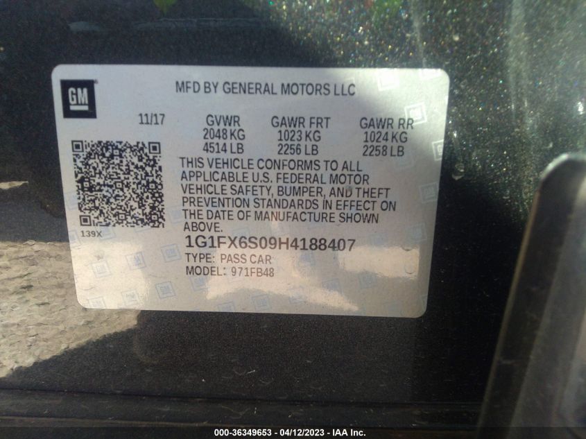 2017 CHEVROLET BOLT EV PREMIER - 1G1FX6S09H4188407