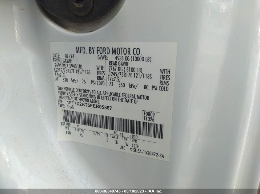 2015 FORD SUPER DUTY F-250 SRW XLT/LARIAT/XL - 1FT7X2BT5FEB05867