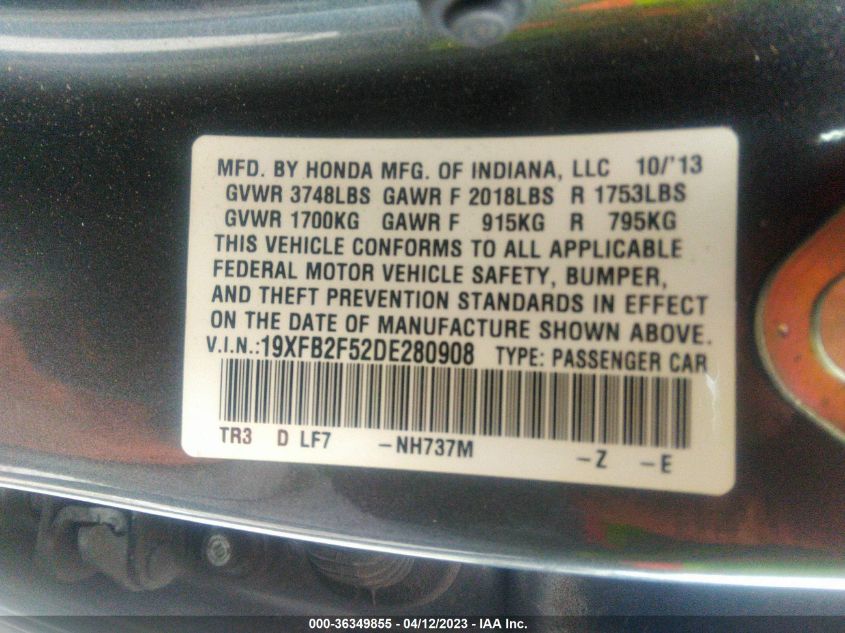 2013 HONDA CIVIC SDN LX - 19XFB2F52DE280908
