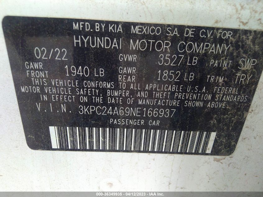 2022 HYUNDAI ACCENT SE - 3KPC24A69NE166937