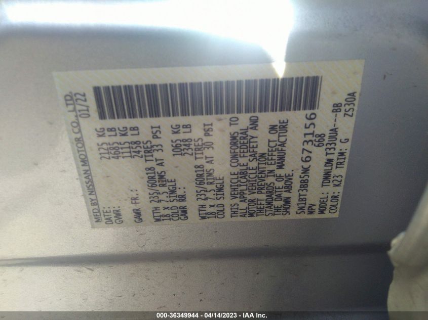 2022 NISSAN ROGUE SV - 5N1BT3BB5NC673156