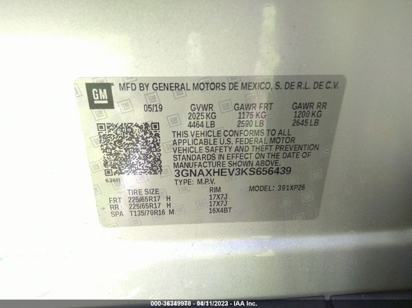 2019 CHEVROLET EQUINOX LS - 3GNAXHEV3KS656439