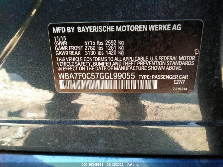 2016 BMW 7 SERIES 750I - WBA7F0C57GGL99055