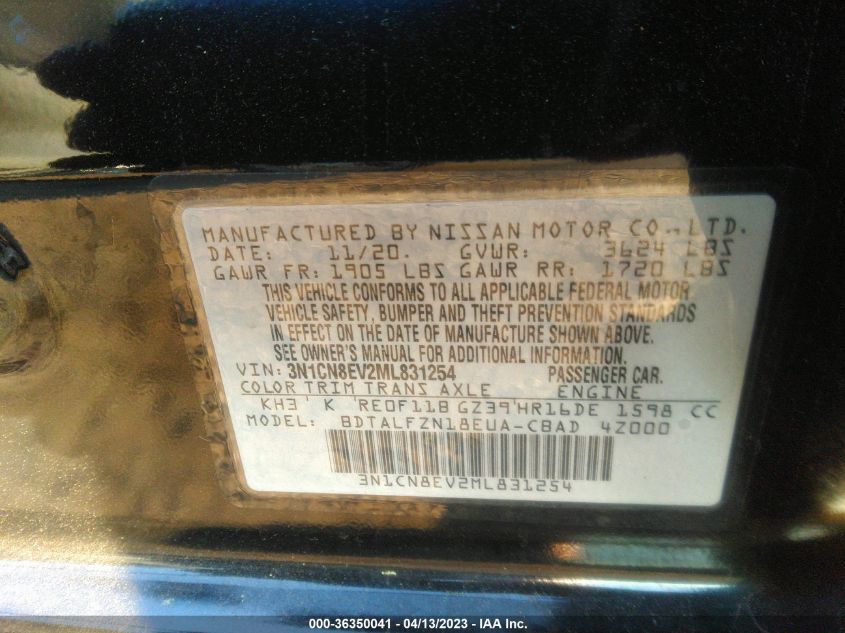2021 NISSAN VERSA SV - 3N1CN8EV2ML831254