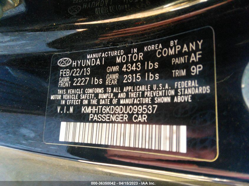 2013 HYUNDAI GENESIS COUPE 2.0T PREMIUM KMHHT6KD9DU099537