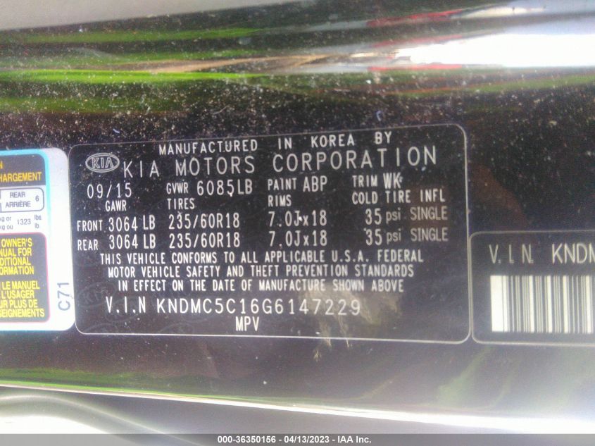 2016 KIA SEDONA SX - KNDMC5C16G6147229