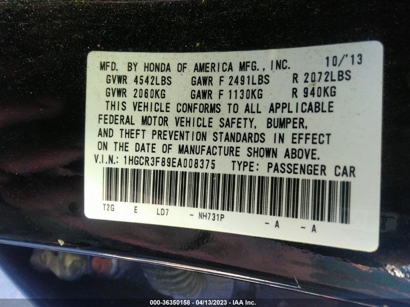 2014 HONDA ACCORD SEDAN EX-L - 1HGCR3F89EA008375