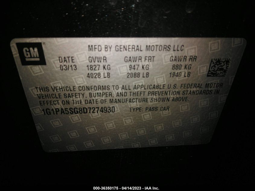2013 CHEVROLET CRUZE LS - 1G1PA5SG8D7274930