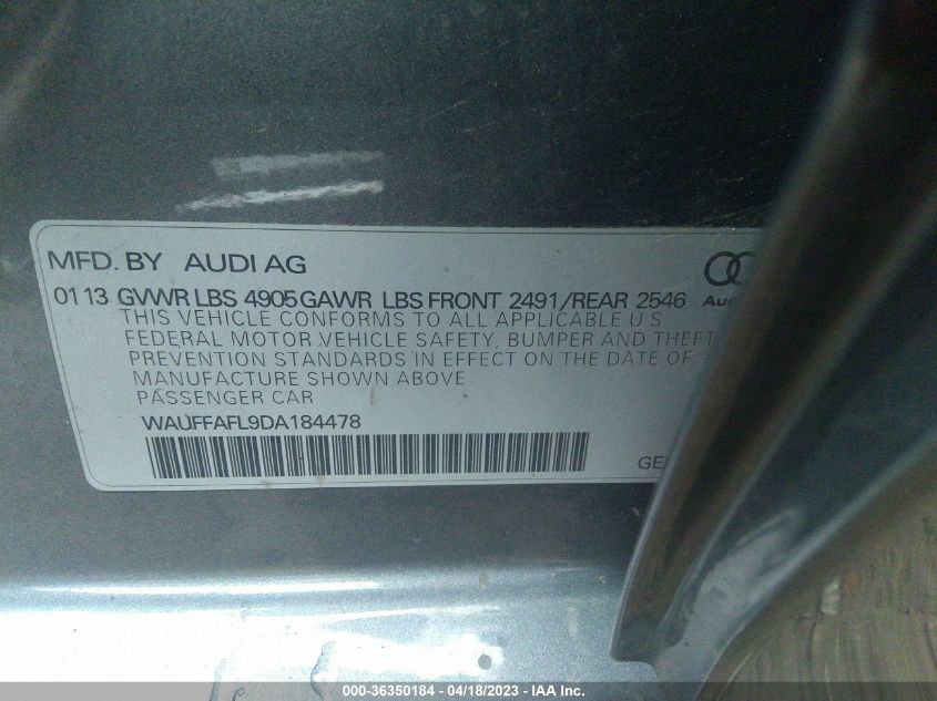 2013 AUDI A4 PREMIUM PLUS - WAUFFAFL9DA184478