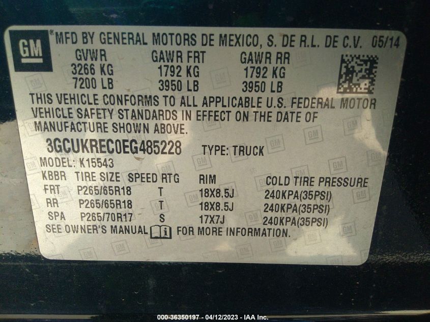 2014 CHEVROLET SILVERADO 1500 LT - 3GCUKREC0EG485228