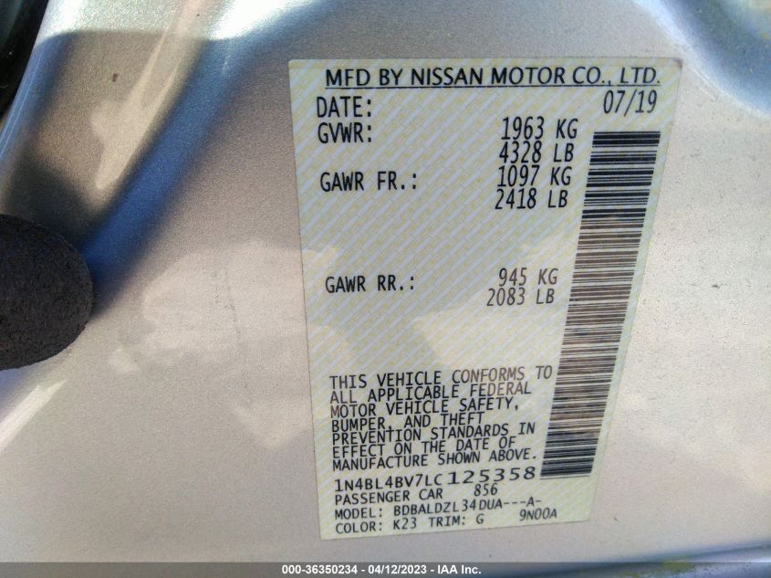 2020 NISSAN ALTIMA 2.5 S - 1N4BL4BV7LC125358