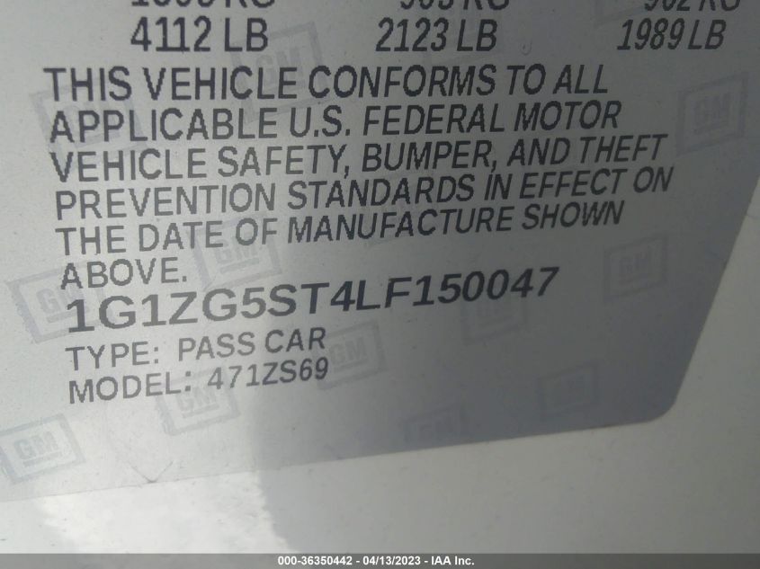 2020 CHEVROLET MALIBU RS - 1G1ZG5ST4LF150047
