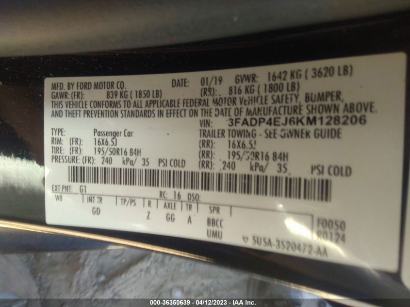 2019 FORD FIESTA SE - 3FADP4EJ6KM128206