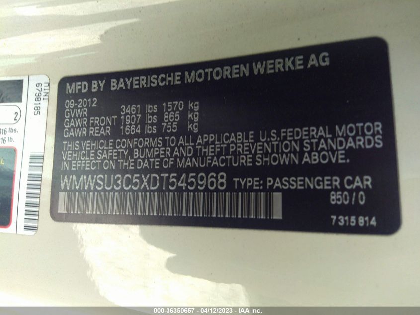 2013 MINI COOPER HARDTOP - WMWSU3C5XDT545968