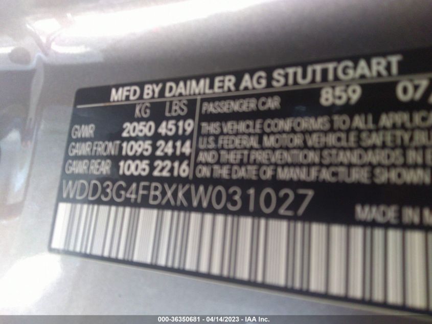 2019 MERCEDES-BENZ A-CLASS A 220 WDD3G4FBXKW031027