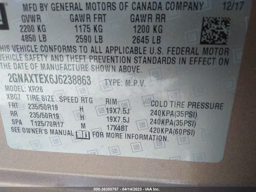 2018 CHEVROLET EQUINOX LT - 2GNAXTEX6J6238863