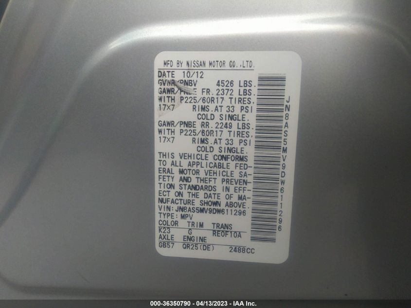 2013 NISSAN ROGUE SV - JN8AS5MV9DW611296