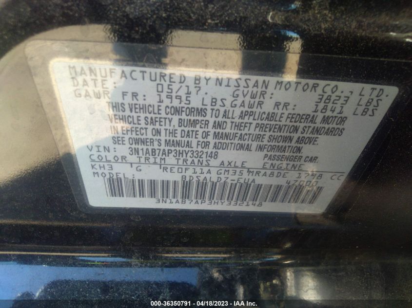 2017 NISSAN SENTRA SV - 3N1AB7AP3HY332148