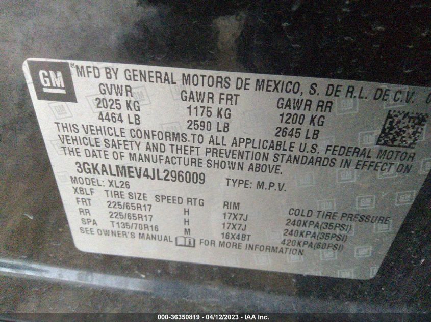 2018 GMC TERRAIN SLE - 3GKALMEV4JL296009