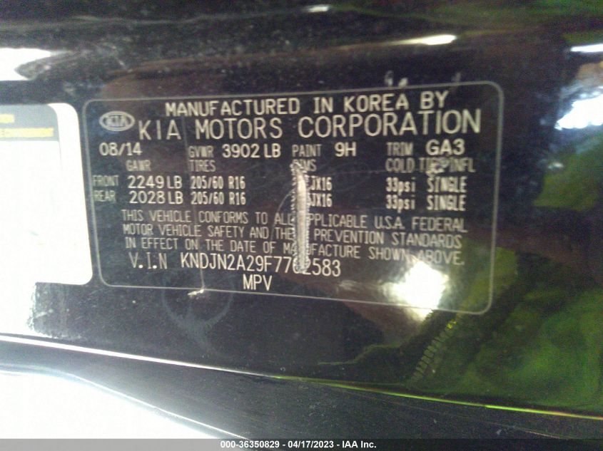 2015 KIA SOUL BASE - KNDJN2A29F7762583