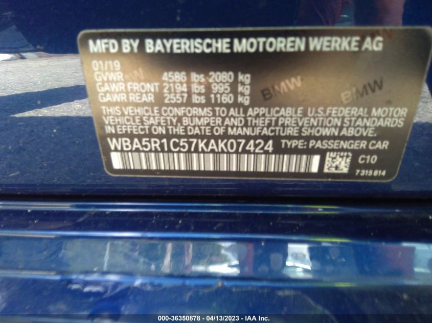2019 BMW 3 SERIES 330I - WBA5R1C57KAK07424