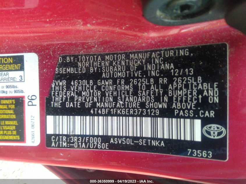 2014 TOYOTA CAMRY L/LE/XLE/SE/SE SPORT - 4T4BF1FK6ER373129