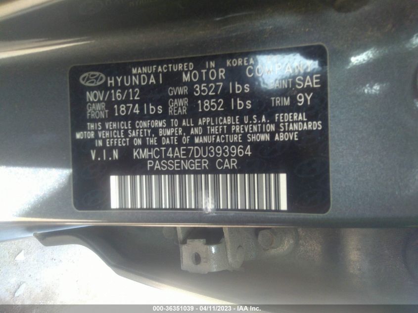 2013 HYUNDAI ACCENT GLS - KMHCT4AE7DU393964