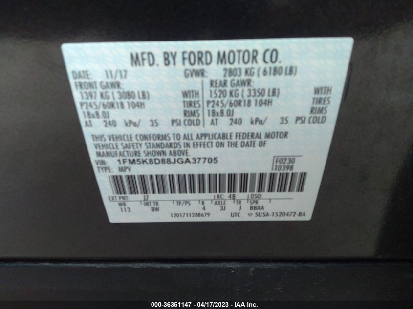 2018 FORD EXPLORER XLT - 1FM5K8D88JGA37705