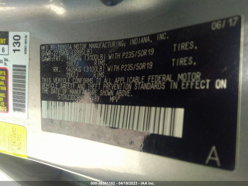 2017 TOYOTA SIENNA SE - 5TDXZ3DC8HS868489