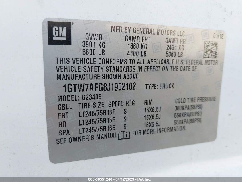 2018 GMC SAVANA CARGO VAN 1GTW7AFG8J1902102