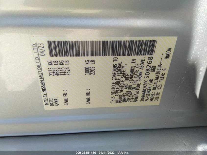 2023 NISSAN MAXIMA SV - 1N4AA6CV2PC508268
