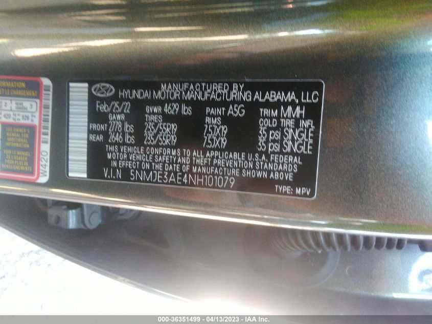 2022 HYUNDAI TUCSON LIMITED - 5NMJE3AE4NH101079