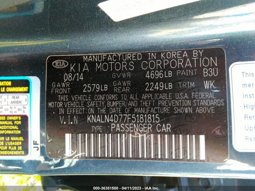 2015 KIA CADENZA PREMIUM - KNALN4D77F5181815