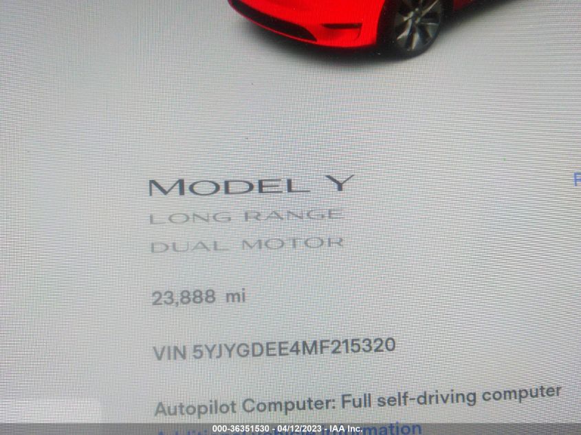 2021 TESLA MODEL Y LONG RANGE - 5YJYGDEE4MF215320