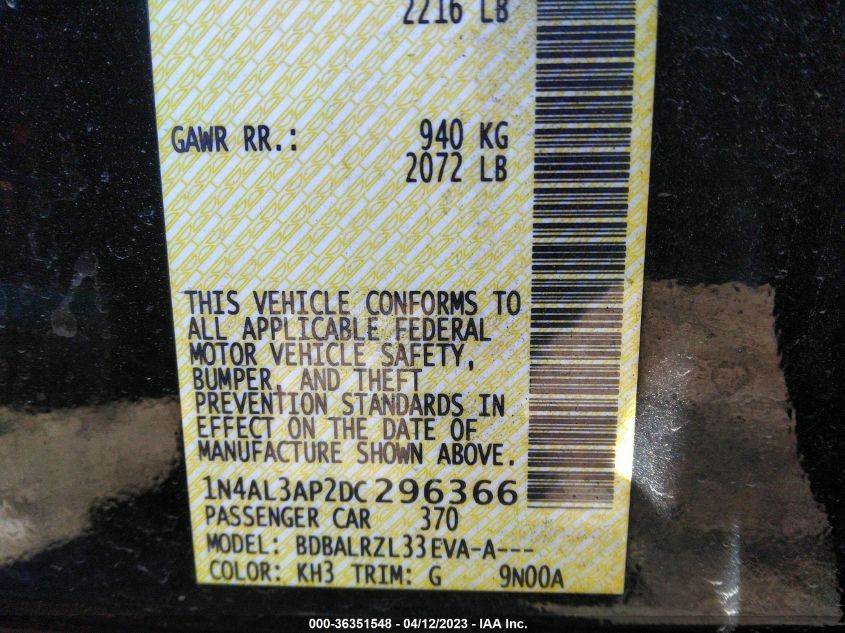2013 NISSAN ALTIMA 2.5 S - 1N4AL3AP2DC296366