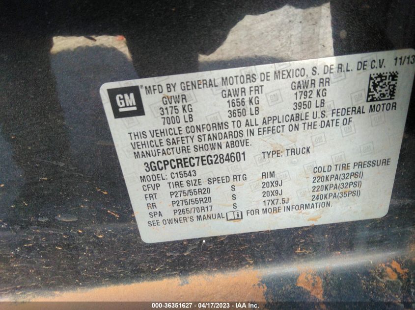 2014 CHEVROLET SILVERADO 1500 LT - 3GCPCREC7EG284601