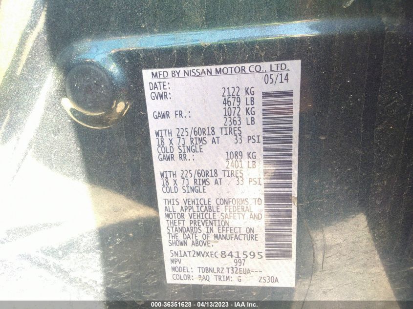 2014 NISSAN ROGUE SL - 5N1AT2MVXEC841595