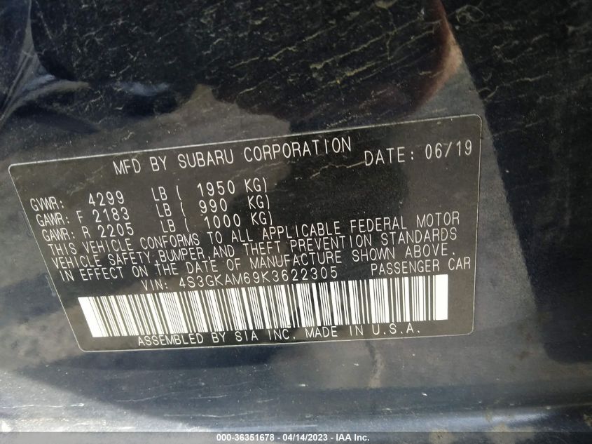 2019 SUBARU IMPREZA SPORT - 4S3GKAM69K3622305