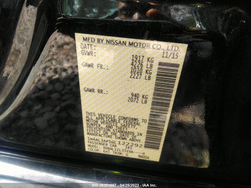 2016 NISSAN ALTIMA 2.5 SV - 1N4AL3AP1GC122292