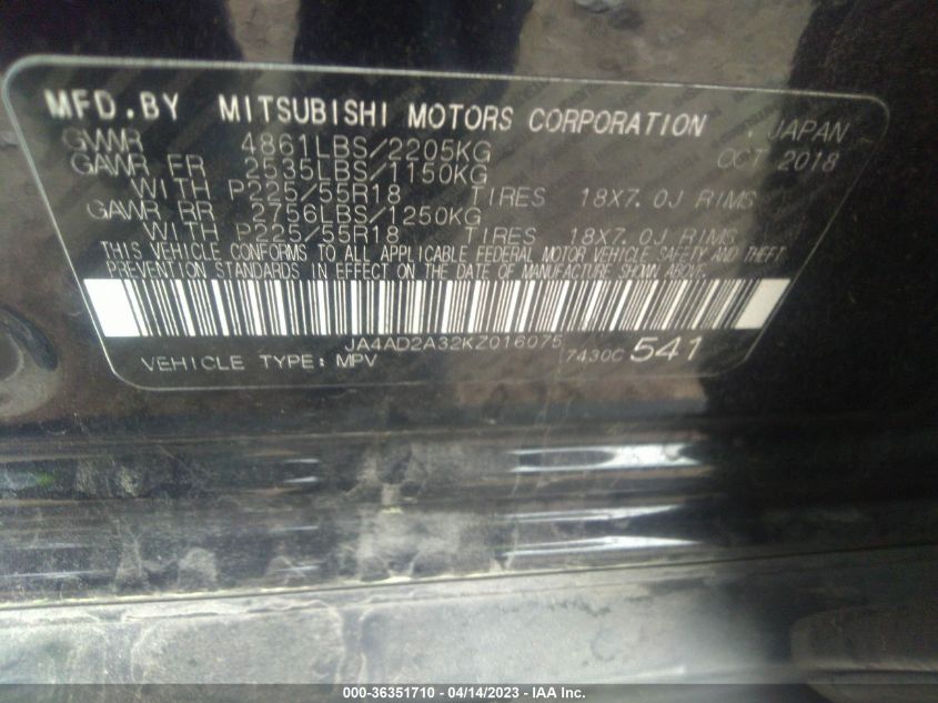 2019 MITSUBISHI OUTLANDER ES - JA4AD2A32KZ016075