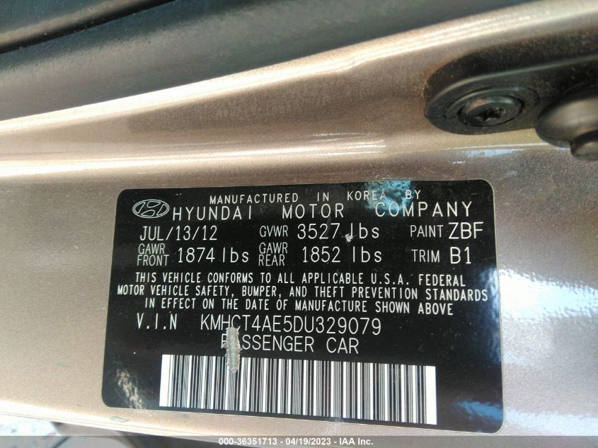 2013 HYUNDAI ACCENT GLS - KMHCT4AE5DU329079