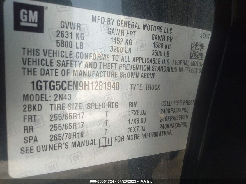 2017 GMC CANYON 2WD SLE - 1GTG5CEN9H1281940