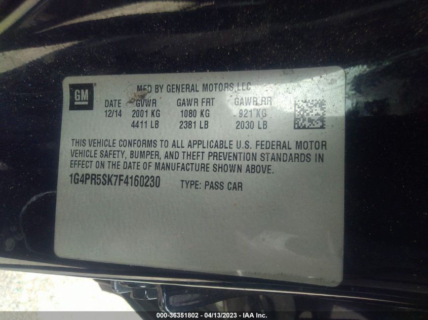 2015 BUICK VERANO CONVENIENCE GROUP - 1G4PR5SK7F4160230