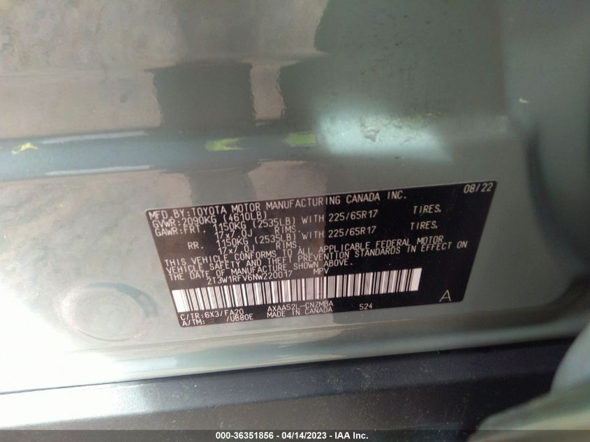 2022 TOYOTA RAV4 XLE - 2T3W1RFV6NW220017
