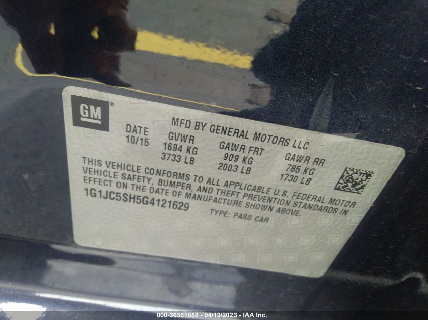 2016 CHEVROLET SONIC LT - 1G1JC5SH5G4121629